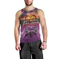 Hawaiian Turtle Love Couple Men Tank Top Ocean Serenade - Honu Honi Ihu with Hibiscus and Romantic Sunset Purple Color LT03 - Polynesian Pride