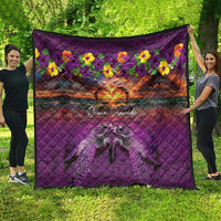 Hawaiian Turtle Love Couple Quilt Ocean Serenade - Honu Honi Ihu with Hibiscus and Romantic Sunset Purple Color LT03 - Polynesian Pride
