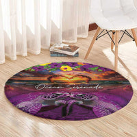 Hawaiian Turtle Love Couple Round Carpet Ocean Serenade - Honu Honi Ihu with Hibiscus and Romantic Sunset Purple Color LT03 - Polynesian Pride