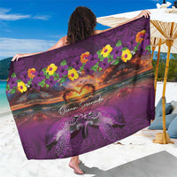 Hawaiian Turtle Love Couple Sarong Ocean Serenade - Honu Honi Ihu with Hibiscus and Romantic Sunset Purple Color LT03 One Size 44 x 66 inches Purple - Polynesian Pride