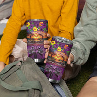 Hawaiian Turtle Love Couple Tumbler Cup Ocean Serenade - Honu Honi Ihu with Hibiscus and Romantic Sunset Purple Color LT03 - Polynesian Pride