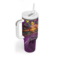 Hawaiian Turtle Love Couple Tumbler With Handle Ocean Serenade - Honu Honi Ihu with Hibiscus and Romantic Sunset Purple Color LT03 - Polynesian Pride