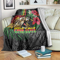 Hawaiian One Love Blanket Reggae Lion Tropical Plants and Kakau with Tribal Pattern