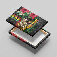 Hawaiian One Love Canvas Wall Art Reggae Lion Tropical Plants and Kakau with Tribal Pattern