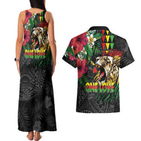 Hawaiian One Love Couples Matching Tank Maxi Dress and Hawaiian Shirt Reggae Lion Tropical Plants and Kakau with Tribal Pattern LT03 - Polynesian Pride