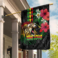 Hawaiian One Love Garden Flag Reggae Lion Tropical Plants and Kakau with Tribal Pattern