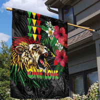 Hawaiian One Love Garden Flag Reggae Lion Tropical Plants and Kakau with Tribal Pattern