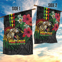 Hawaiian One Love Garden Flag Reggae Lion Tropical Plants and Kakau with Tribal Pattern