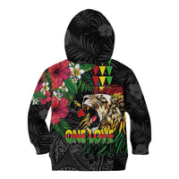 Hawaiian One Love Kid Hoodie Reggae Lion Tropical Plants and Kakau with Tribal Pattern