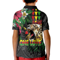 Hawaiian One Love Kid Polo Shirt Reggae Lion Tropical Plants and Kakau with Tribal Pattern