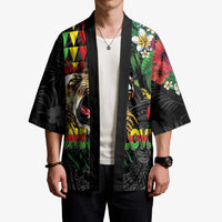 Hawaiian One Love Kimono Reggae Lion Tropical Plants and Kakau with Tribal Pattern