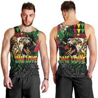 Hawaiian One Love Men Tank Top Reggae Lion Tropical Plants and Kakau with Tribal Pattern