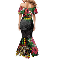 Hawaiian One Love Mermaid Dress Reggae Lion Tropical Plants and Kakau with Tribal Pattern LT03 - Polynesian Pride