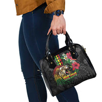 Hawaiian One Love Shoulder Handbag Reggae Lion Tropical Plants and Kakau with Tribal Pattern