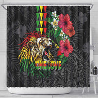 Hawaiian One Love Shower Curtain Reggae Lion Tropical Plants and Kakau with Tribal Pattern