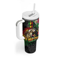 Hawaiian One Love Tumbler With Handle Reggae Lion Tropical Plants and Kakau with Tribal Pattern LT03 - Polynesian Pride