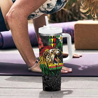 Hawaiian One Love Tumbler With Handle Reggae Lion Tropical Plants and Kakau with Tribal Pattern LT03 - Polynesian Pride