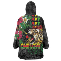 Hawaiian One Love Wearable Blanket Hoodie Reggae Lion Tropical Plants and Kakau with Tribal Pattern LT03 - Polynesian Pride