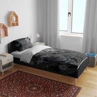Hawaiian Tropical Plants and Tribal Whales Bedding Set Polynesian Art Tattoo Grayscale