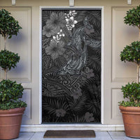 Hawaiian Tropical Plants and Tribal Whales Door Cover Polynesian Art Tattoo Grayscale LT03 Black - Polynesian Pride
