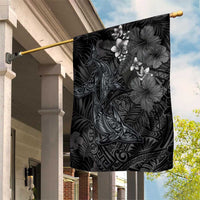 Hawaiian Tropical Plants and Tribal Whales Garden Flag Polynesian Art Tattoo Grayscale LT03 House Flag Black - Polynesian Pride