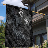 Hawaiian Tropical Plants and Tribal Whales Garden Flag Polynesian Art Tattoo Grayscale LT03 - Polynesian Pride