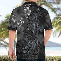 Hawaiian Tropical Plants and Tribal Whales Hawaiian Shirt Polynesian Art Tattoo Grayscale LT03 - Polynesian Pride
