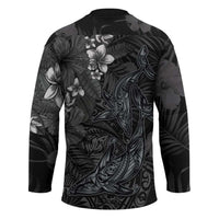 Hawaiian Tropical Plants and Tribal Whales Hockey Jersey Polynesian Art Tattoo Grayscale LT03 - Polynesian Pride