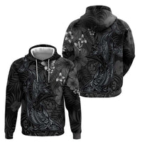Hawaiian Tropical Plants and Tribal Whales Hoodie Polynesian Art Tattoo Grayscale LT03 - Polynesian Pride