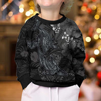 Hawaiian Tropical Plants and Tribal Whales Kid Ugly Christmas Sweater Polynesian Art Tattoo Grayscale LT03 - Polynesian Pride