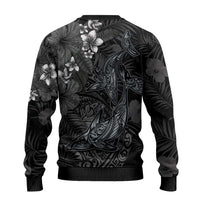 Hawaiian Tropical Plants and Tribal Whales Ugly Christmas Sweater Polynesian Art Tattoo Grayscale LT03 - Polynesian Pride