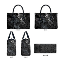 Hawaiian Tropical Plants and Tribal Whales Leather Bag Polynesian Art Tattoo Grayscale