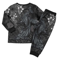 Hawaiian Tropical Plants and Tribal Whales Christmas Pajama Set Polynesian Art Tattoo Grayscale LT03 - Polynesian Pride