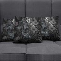 Hawaiian Tropical Plants and Tribal Whales Pillow Cover Polynesian Art Tattoo Grayscale