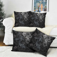 Hawaiian Tropical Plants and Tribal Whales Pillow Cover Polynesian Art Tattoo Grayscale