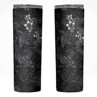 Hawaiian Tropical Plants and Tribal Whales Skinny Tumbler Polynesian Art Tattoo Grayscale LT03 Black - Polynesian Pride