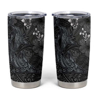 Hawaiian Tropical Plants and Tribal Whales Tumbler Cup Polynesian Art Tattoo Grayscale LT03 Black - Polynesian Pride