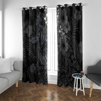 Hawaiian Tropical Plants and Tribal Whales Window Curtain Polynesian Art Tattoo Grayscale