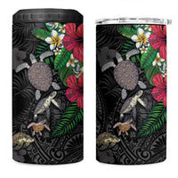 Hawaiian Tropical Plants and Turtles 4 in 1 Can Cooler Tumbler Polynesian Art Motifs LT03 One Size: 16 oz Black - Polynesian Pride