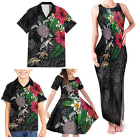 Hawaiian Tropical Plants and Turtles Family Matching Tank Maxi Dress and Hawaiian Shirt Polynesian Art Motifs LT03 - Polynesian Pride