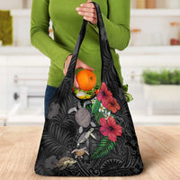 Hawaiian Tropical Plants and Turtles Grocery Bag Polynesian Art Motifs