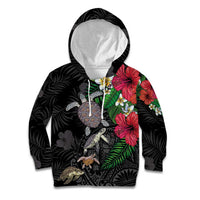 Hawaiian Tropical Plants and Turtles Kid Hoodie Polynesian Art Motifs