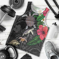 Hawaiian Tropical Plants and Turtles Men Tank Top Polynesian Art Motifs
