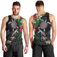 Hawaiian Tropical Plants and Turtles Men Tank Top Polynesian Art Motifs