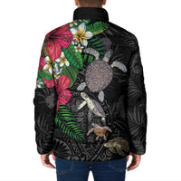 Hawaiian Tropical Plants and Turtles Padded Jacket Polynesian Art Motifs