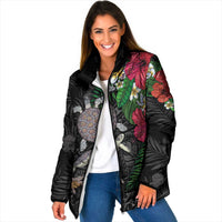 Hawaiian Tropical Plants and Turtles Padded Jacket Polynesian Art Motifs
