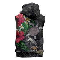 Hawaiian Tropical Plants and Turtles Sleeveless Zip Hoodie Polynesian Art Motifs