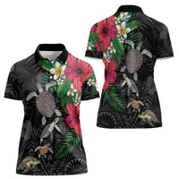 Hawaiian Tropical Plants and Turtles Women Polo Shirt Polynesian Art Motifs LT03 - Polynesian Pride
