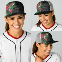 Hawaiian Tropical Plants Baseball Net Cap Kakau Tattoo and Polynesian Pattern Half Black Color