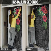 Hawaiian Tropical Plants Door Cover Kakau Tattoo and Polynesian Pattern Half Black Color
